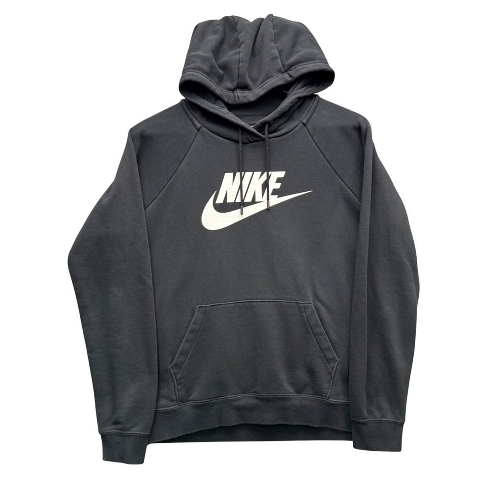 Nike Sportswear Essential Hoodie Womens M Black Long Sleeve Fleece Graphic Logo
